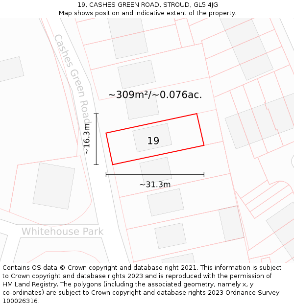 19, CASHES GREEN ROAD, STROUD, GL5 4JG: Plot and title map