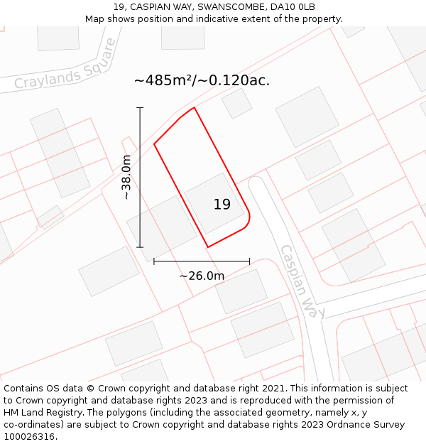 19, CASPIAN WAY, SWANSCOMBE, DA10 0LB: Plot and title map