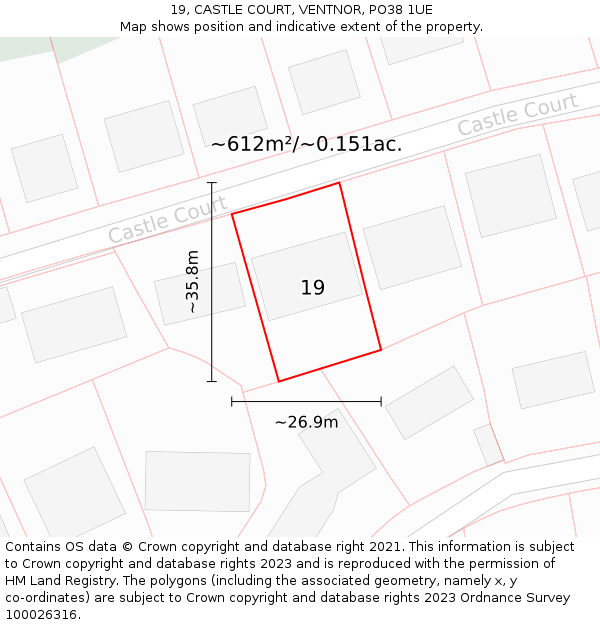 19, CASTLE COURT, VENTNOR, PO38 1UE: Plot and title map