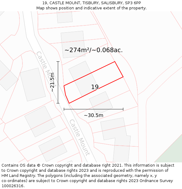 19, CASTLE MOUNT, TISBURY, SALISBURY, SP3 6PP: Plot and title map