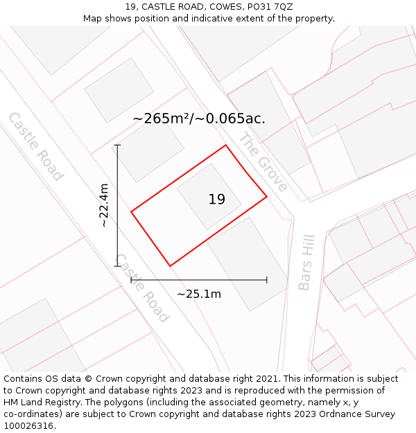 19, CASTLE ROAD, COWES, PO31 7QZ: Plot and title map