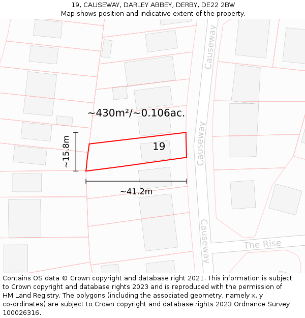 19, CAUSEWAY, DARLEY ABBEY, DERBY, DE22 2BW: Plot and title map