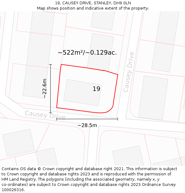 19, CAUSEY DRIVE, STANLEY, DH9 0LN: Plot and title map