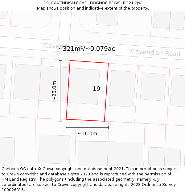 19, CAVENDISH ROAD, BOGNOR REGIS, PO21 2JW: Plot and title map