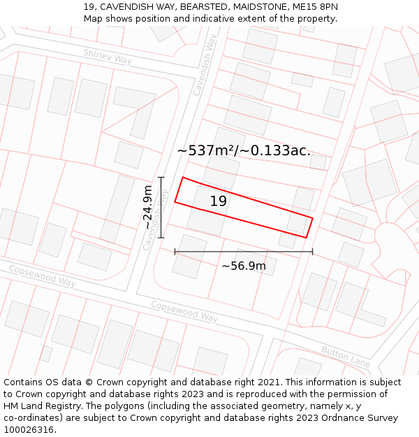 19, CAVENDISH WAY, BEARSTED, MAIDSTONE, ME15 8PN: Plot and title map