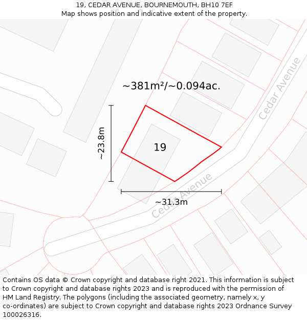 19, CEDAR AVENUE, BOURNEMOUTH, BH10 7EF: Plot and title map