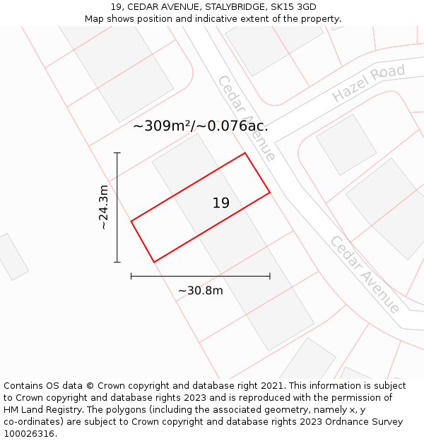 19, CEDAR AVENUE, STALYBRIDGE, SK15 3GD: Plot and title map