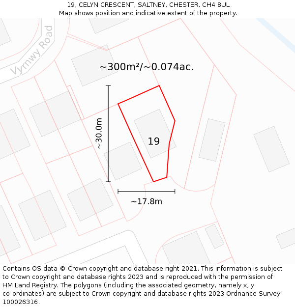 19, CELYN CRESCENT, SALTNEY, CHESTER, CH4 8UL: Plot and title map
