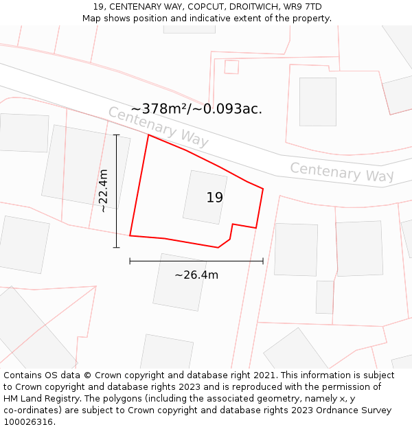 19, CENTENARY WAY, COPCUT, DROITWICH, WR9 7TD: Plot and title map