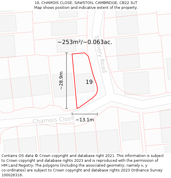 19, CHAMOIS CLOSE, SAWSTON, CAMBRIDGE, CB22 3UT: Plot and title map