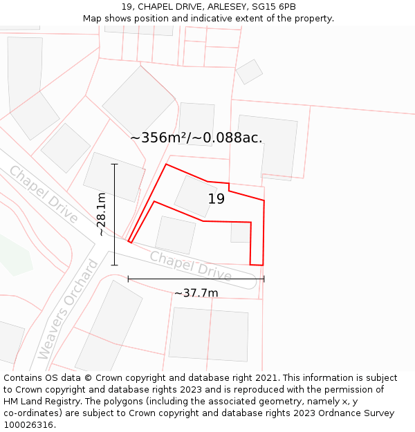 19, CHAPEL DRIVE, ARLESEY, SG15 6PB: Plot and title map