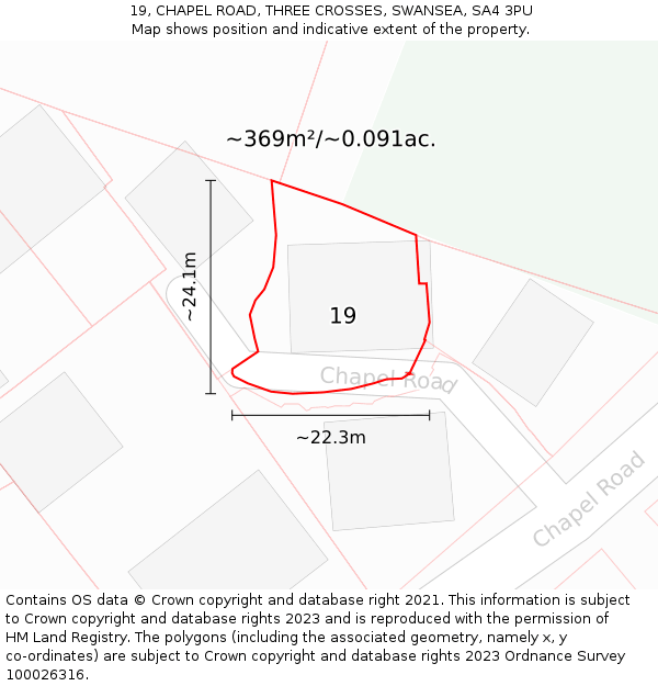 19, CHAPEL ROAD, THREE CROSSES, SWANSEA, SA4 3PU: Plot and title map