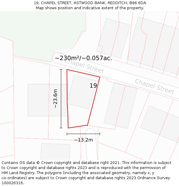 19, CHAPEL STREET, ASTWOOD BANK, REDDITCH, B96 6DA: Plot and title map