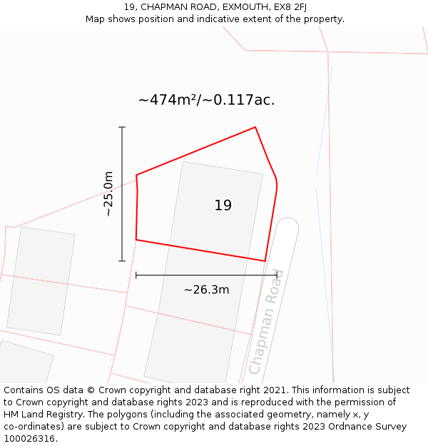 19, CHAPMAN ROAD, EXMOUTH, EX8 2FJ: Plot and title map
