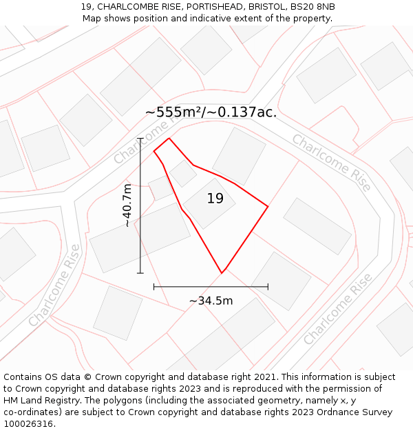 19, CHARLCOMBE RISE, PORTISHEAD, BRISTOL, BS20 8NB: Plot and title map