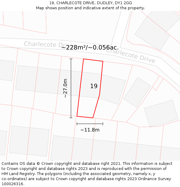 19, CHARLECOTE DRIVE, DUDLEY, DY1 2GG: Plot and title map