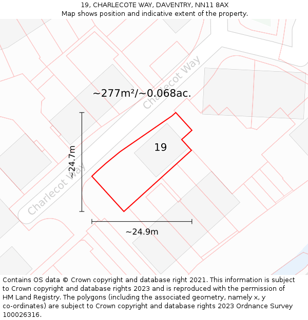 19, CHARLECOTE WAY, DAVENTRY, NN11 8AX: Plot and title map