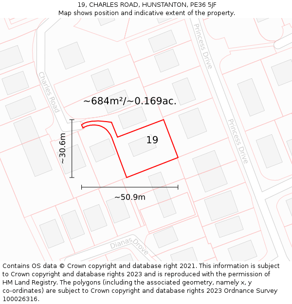 19, CHARLES ROAD, HUNSTANTON, PE36 5JF: Plot and title map