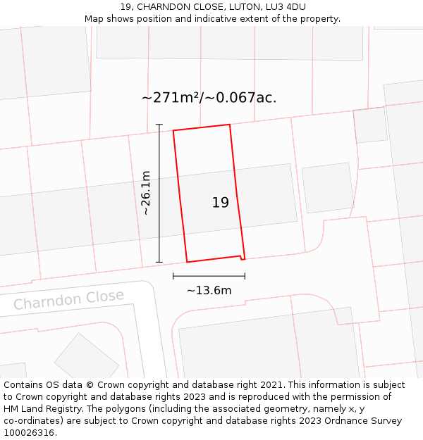 19, CHARNDON CLOSE, LUTON, LU3 4DU: Plot and title map