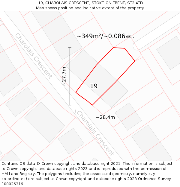 19, CHAROLAIS CRESCENT, STOKE-ON-TRENT, ST3 4TD: Plot and title map