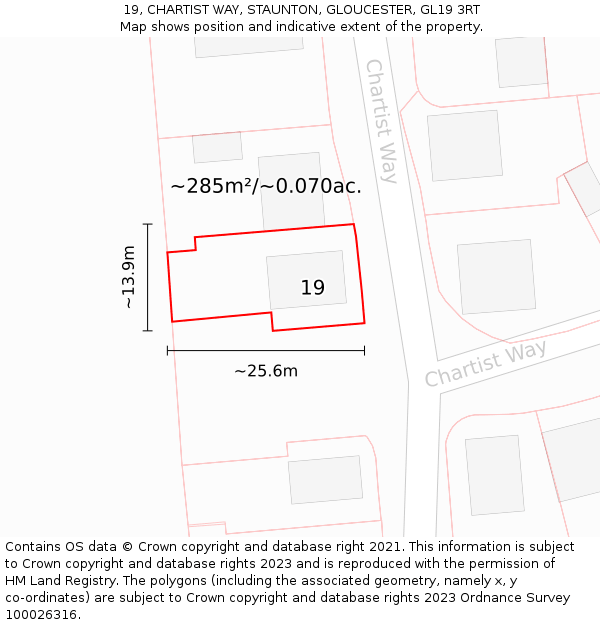 19, CHARTIST WAY, STAUNTON, GLOUCESTER, GL19 3RT: Plot and title map