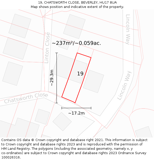 19, CHATSWORTH CLOSE, BEVERLEY, HU17 8UA: Plot and title map