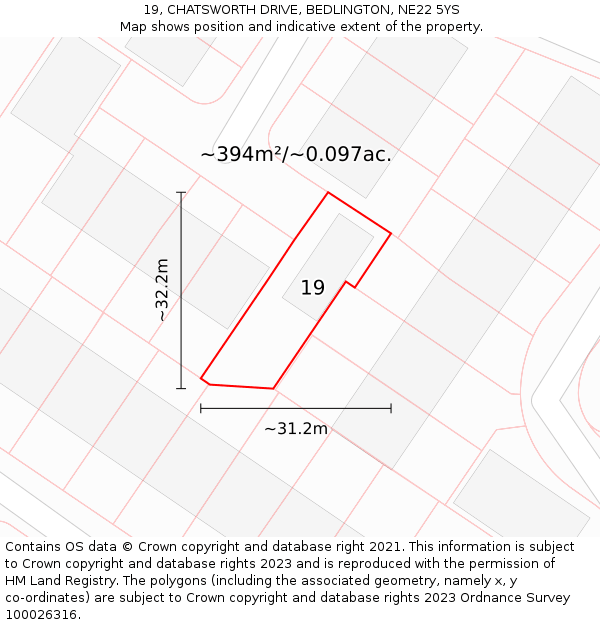 19, CHATSWORTH DRIVE, BEDLINGTON, NE22 5YS: Plot and title map