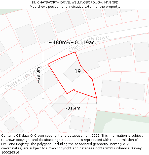 19, CHATSWORTH DRIVE, WELLINGBOROUGH, NN8 5FD: Plot and title map