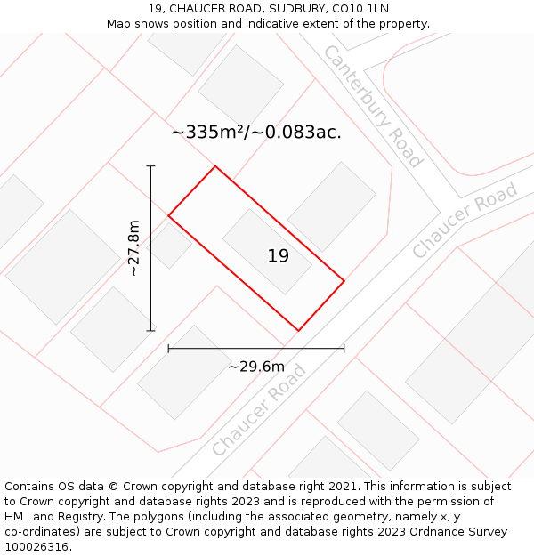 19, CHAUCER ROAD, SUDBURY, CO10 1LN: Plot and title map