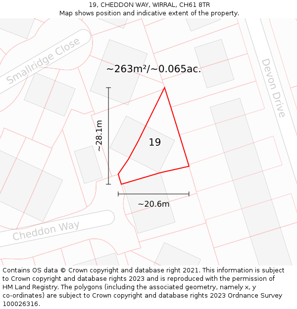 19, CHEDDON WAY, WIRRAL, CH61 8TR: Plot and title map