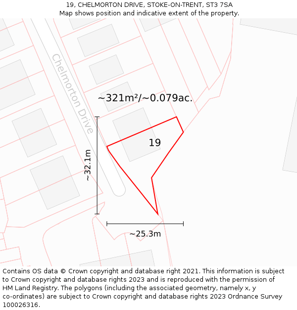 19, CHELMORTON DRIVE, STOKE-ON-TRENT, ST3 7SA: Plot and title map