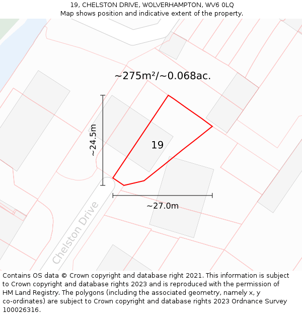 19, CHELSTON DRIVE, WOLVERHAMPTON, WV6 0LQ: Plot and title map