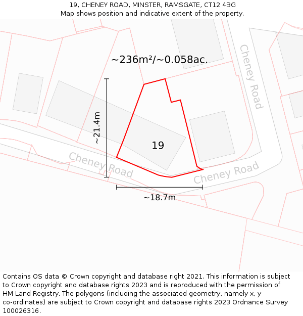 19, CHENEY ROAD, MINSTER, RAMSGATE, CT12 4BG: Plot and title map