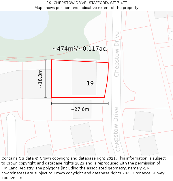 19, CHEPSTOW DRIVE, STAFFORD, ST17 4TT: Plot and title map
