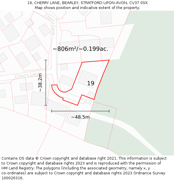 19, CHERRY LANE, BEARLEY, STRATFORD-UPON-AVON, CV37 0SX: Plot and title map