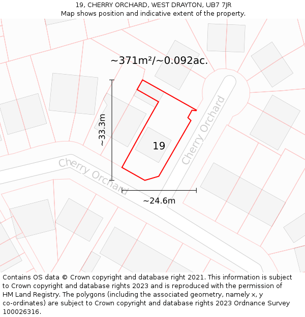 19, CHERRY ORCHARD, WEST DRAYTON, UB7 7JR: Plot and title map