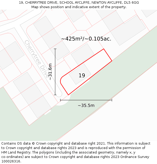 19, CHERRYTREE DRIVE, SCHOOL AYCLIFFE, NEWTON AYCLIFFE, DL5 6GG: Plot and title map