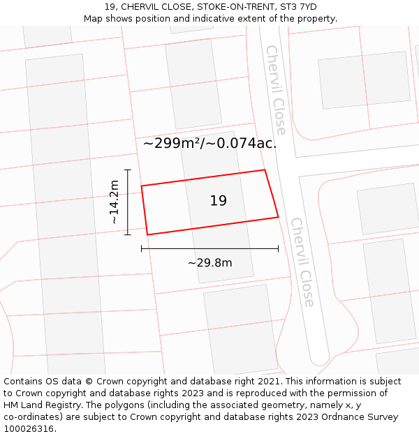 19, CHERVIL CLOSE, STOKE-ON-TRENT, ST3 7YD: Plot and title map