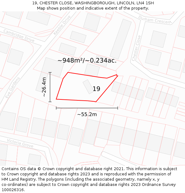 19, CHESTER CLOSE, WASHINGBOROUGH, LINCOLN, LN4 1SH: Plot and title map