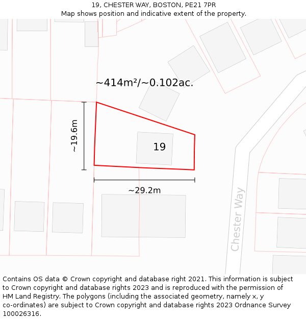 19, CHESTER WAY, BOSTON, PE21 7PR: Plot and title map