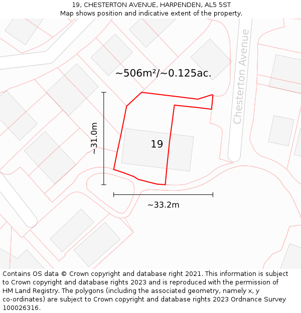 19, CHESTERTON AVENUE, HARPENDEN, AL5 5ST: Plot and title map