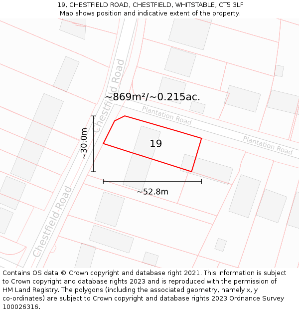 19, CHESTFIELD ROAD, CHESTFIELD, WHITSTABLE, CT5 3LF: Plot and title map