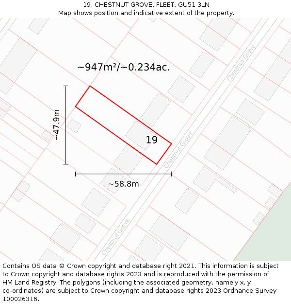 19, CHESTNUT GROVE, FLEET, GU51 3LN: Plot and title map