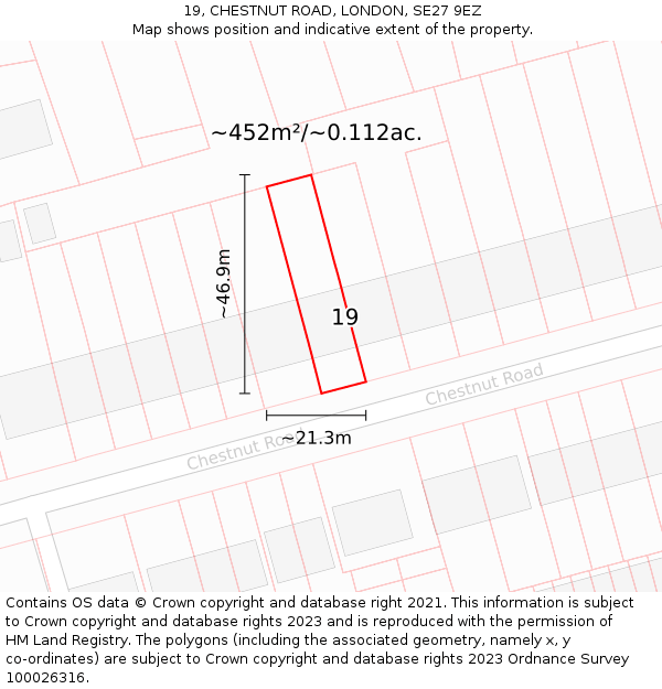 19, CHESTNUT ROAD, LONDON, SE27 9EZ: Plot and title map