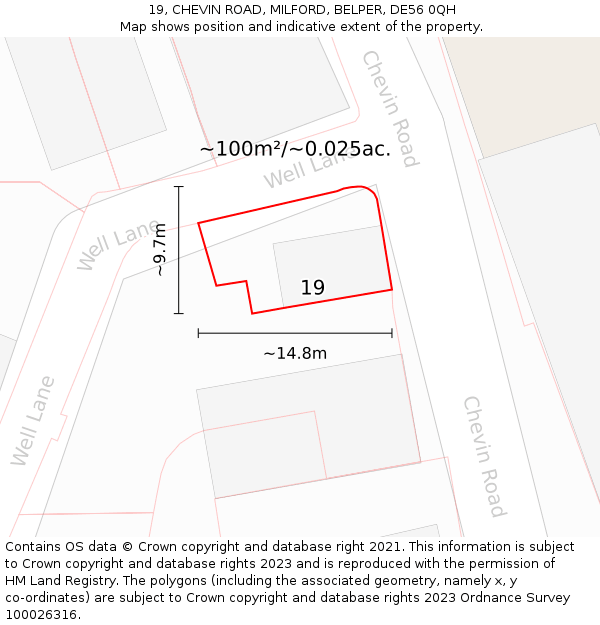 19, CHEVIN ROAD, MILFORD, BELPER, DE56 0QH: Plot and title map