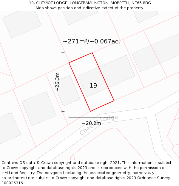 19, CHEVIOT LODGE, LONGFRAMLINGTON, MORPETH, NE65 8BG: Plot and title map