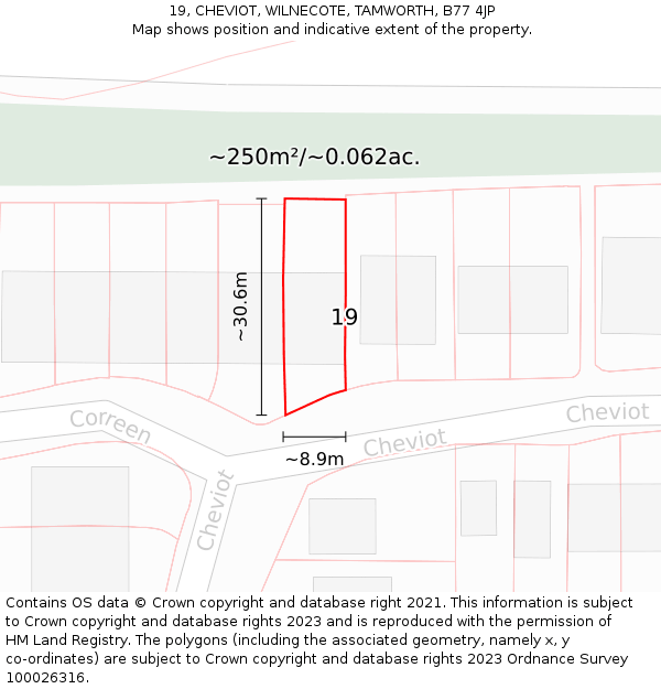 19, CHEVIOT, WILNECOTE, TAMWORTH, B77 4JP: Plot and title map