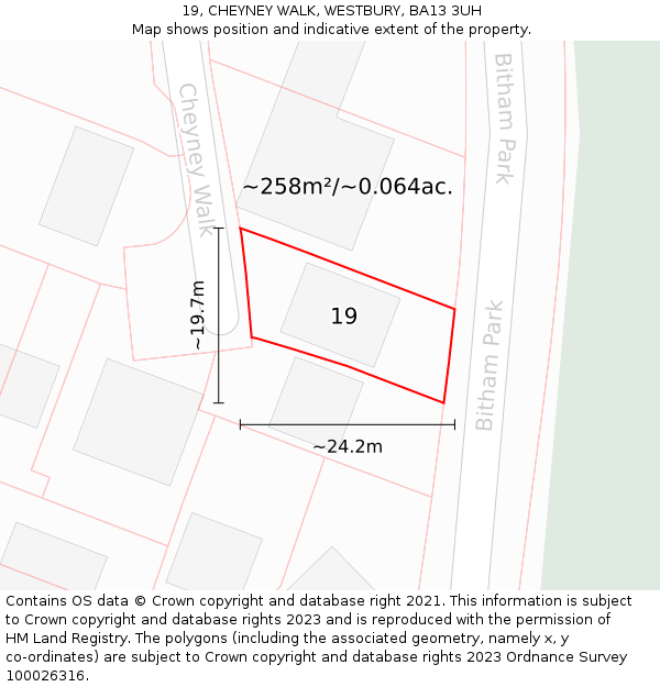 19, CHEYNEY WALK, WESTBURY, BA13 3UH: Plot and title map