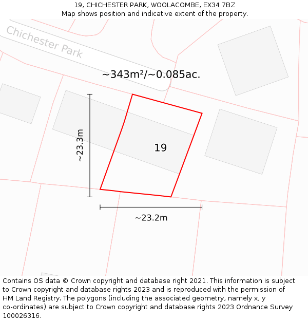 19, CHICHESTER PARK, WOOLACOMBE, EX34 7BZ: Plot and title map