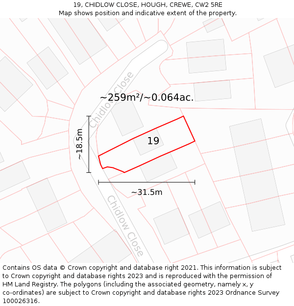 19, CHIDLOW CLOSE, HOUGH, CREWE, CW2 5RE: Plot and title map